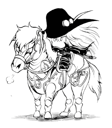 Chibi drawing of D on horseback.